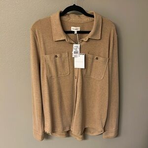 Women’s Button Down Long-Sleeve Top, Camel Color